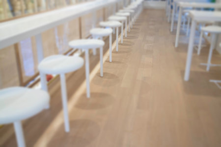 Coffee shop interior with white and wooden concept deisgn, stock photoの写真素材