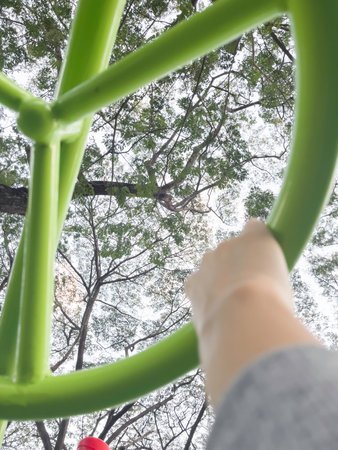 Children playground equipment outdoors park area, stock photoの写真素材