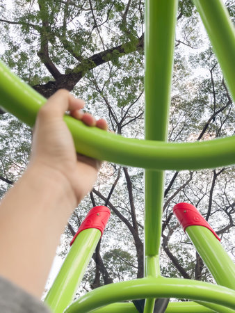 Children playground equipment outdoors park area, stock photoの写真素材