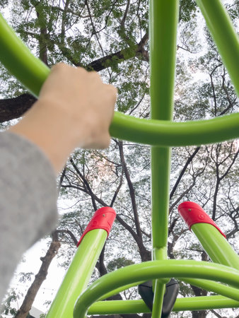 Children playground equipment outdoors park area, stock photoの写真素材