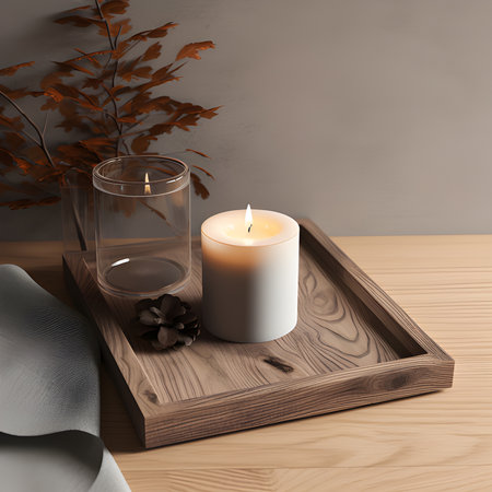 Candle Mockups were arranged on the wooden table for a natural look,Generated AIの素材