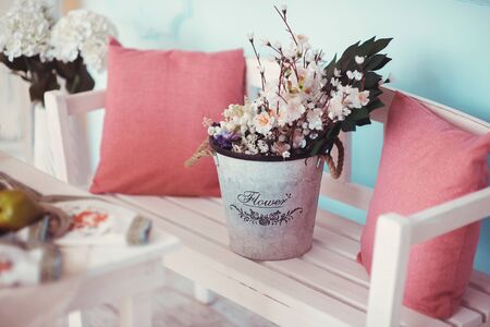 The room is beautifully decorated with colorful flowersの写真素材