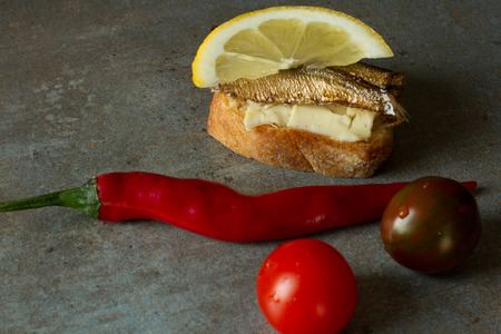 sandwich with sprats, national food in Russia for the holidaysの写真素材
