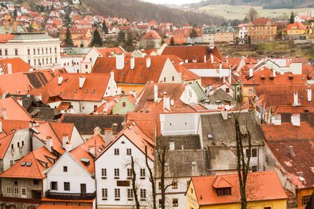 the red roofs of the old town and streetsの写真素材