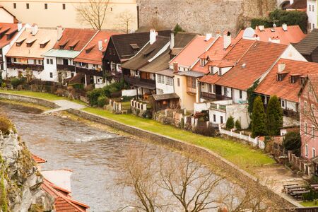 the red roofs of the old town and streetsの写真素材