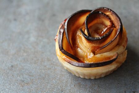 cake with apples, a delicious dessert on a gray backgroundの写真素材