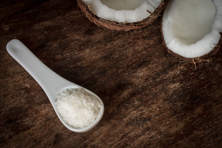 the broken coconut. delicious fruit for Indian foodの写真素材