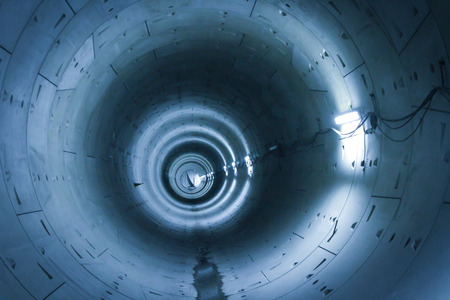 tunnel in the underground illuminated with blue light