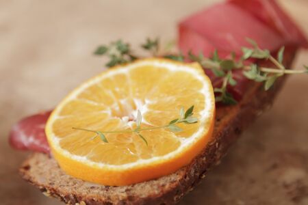 sandwich with meat and mandarin Temyanの写真素材