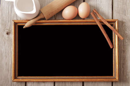 Vintage wooden board for recipes, blackの写真素材