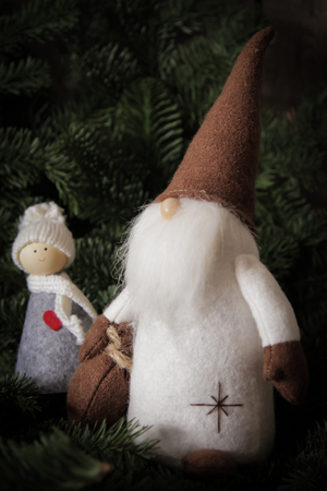 Santa Claus with a girl on the background of trees.の写真素材