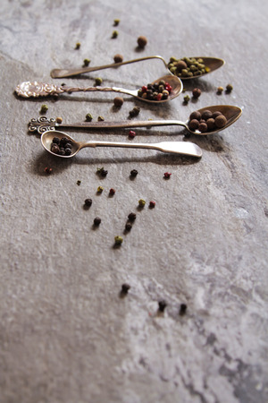 pepper mixture. seasoning for any dish, on a spoon. pungent odorの写真素材