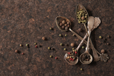 pepper mixture. seasoning for any dish, on a spoon. pungent odorの写真素材