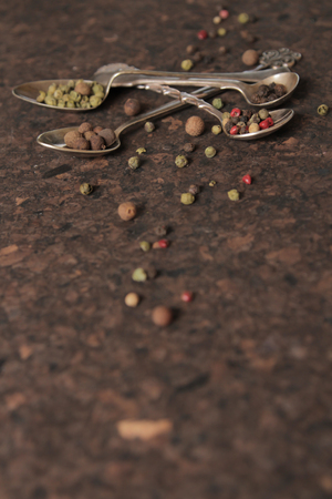 pepper mixture. seasoning for any dish, on a spoon. pungent odorの写真素材