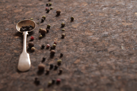 pepper mixture. seasoning for any dish, on a spoon. pungent odorの写真素材