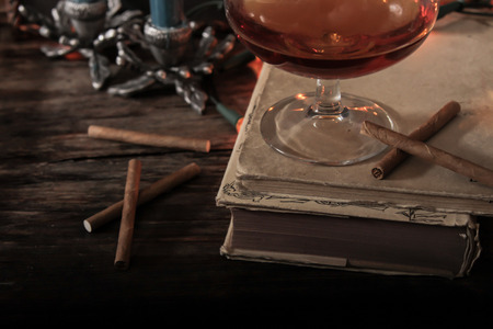 glass of whiskey in the dark. Philosophical business eveningの写真素材