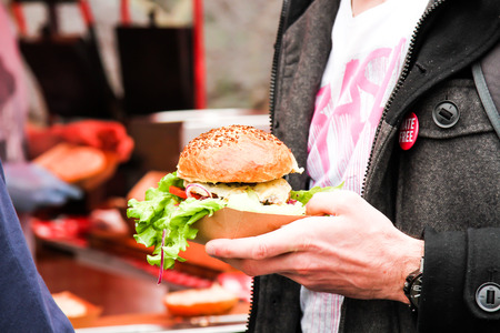 street food. burger with salad and meatの写真素材