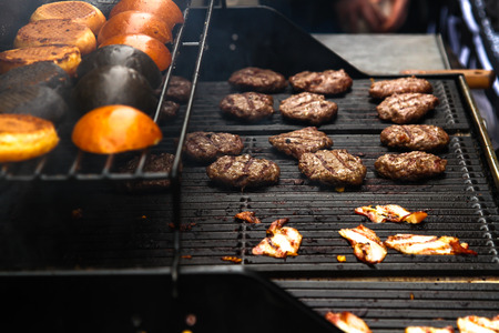 street food. burger with salad and meat