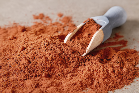 Natural cocoa powder for chocolate and baking. Copy spaceの写真素材