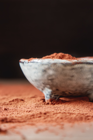 Natural cocoa powder for chocolate and baking. Copy spaceの写真素材