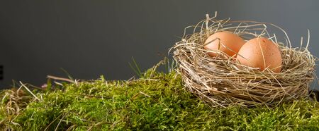Easter background with Easter eggs. copy space