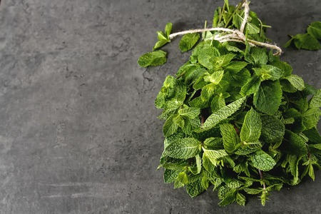 Fresh mint leaves. Italian herbs. Dark background