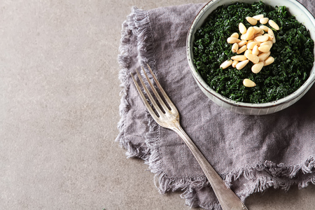 Fresh leaves of Kale salad. Italian Cuisine. Dark backgroundの写真素材