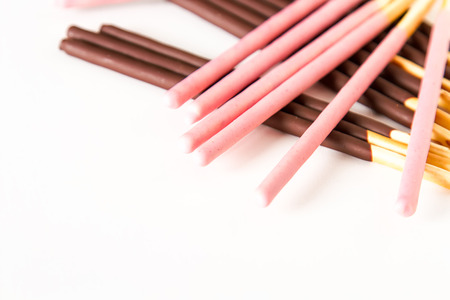 Box for cookies with bright flogging. Japan sweets. Bright white backgroundの写真素材