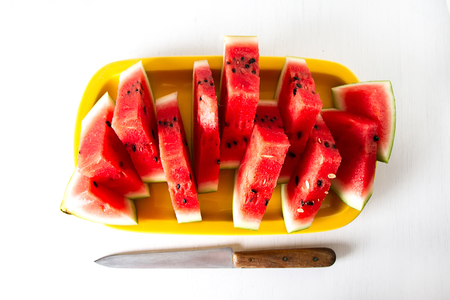 Fresh watermelon on a white background. Place for textの写真素材