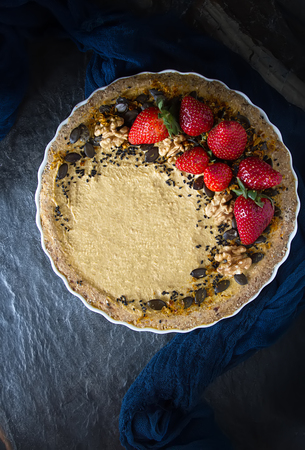 Raw desserts, delicious and healthy food for vegans. Dark backgroundの写真素材