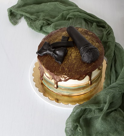 Birthday cake for men. White backgroundの写真素材