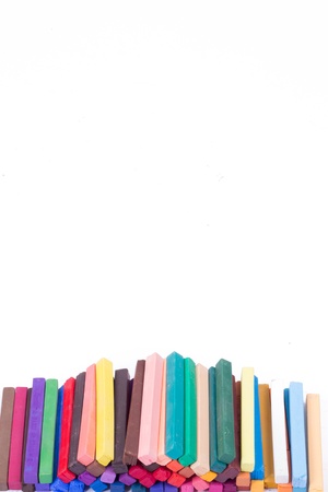 closeup of crayons on a white backgroundの写真素材