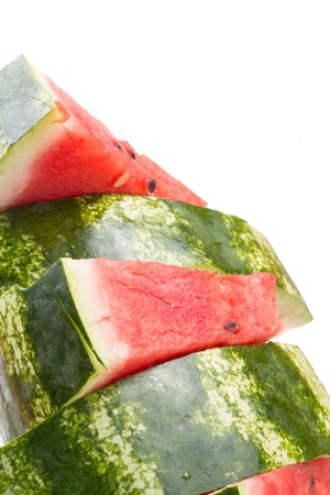 fresh slices of watermelon on white backgroundの写真素材
