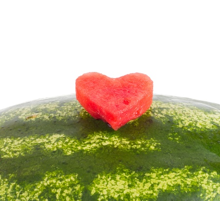 Watermelon slice heart shape on isolated on whiteの写真素材