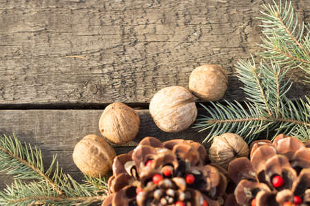 Christmas Decoration Over Wooden Background  Vintageの写真素材