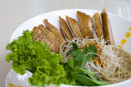 Image of delicious Thai noodle with duck meatの写真素材