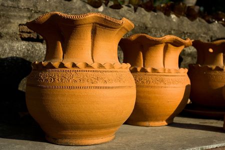 Image of different design of pottery.の写真素材