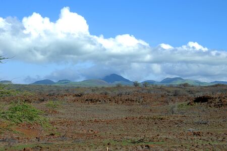 Big Island of Hawaii has many dormant cinder cones.  This group is covered by clouds.の写真素材