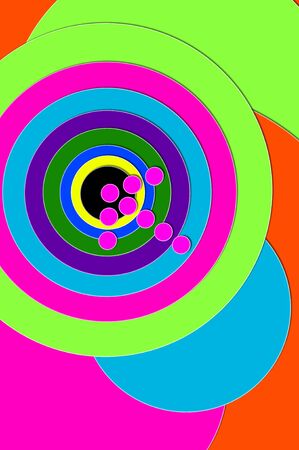 "Dead Center" and "Bulls Eye" are illustrated by hot pink arrow hitting center of multi-colored, circled target.の写真素材