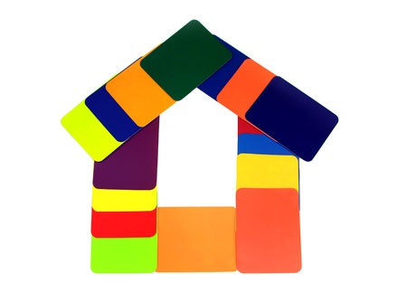 House frame is composed of paint sample cards to represent colors available for repainting your home.の写真素材