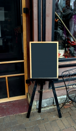 Black chalkboard advertises the special of the day for restaurants and cafeの写真素材