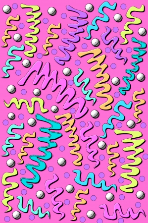 Party streamers and confetti fill lime green background   2D shapes of balls and streamers の写真素材