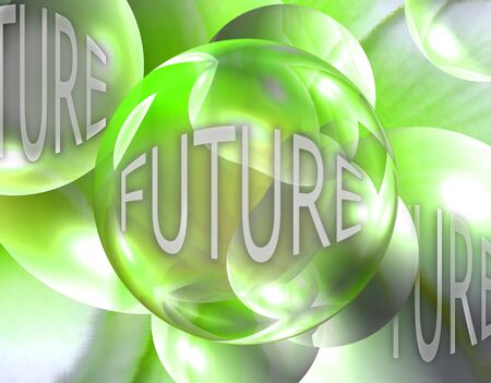 Look into the crystal ball and see your future.  Golden irredescent balls float through space.  Your future can be seen by just looking into each orb.の写真素材