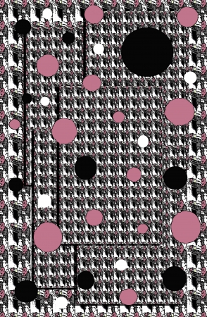 Background in retro colors of mauve, black and white are grunge, with geometric style pattern. ...