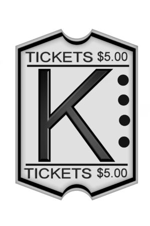 K, in the alphabet set Ticket Stub, is a black letter on a white ticket marked $5.00.の写真素材