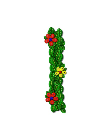 The letter I, in the alphabet set Landscaping, is covered with 3D leaves.  Red and yellow flowers bloom in cluster of leaves.  Background is white.の写真素材