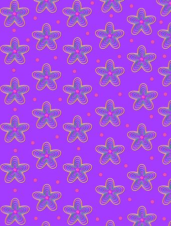 3D Strings of color form star shaped flowers with pink button centers.  Polka dots in pink fill space between flowers.の写真素材