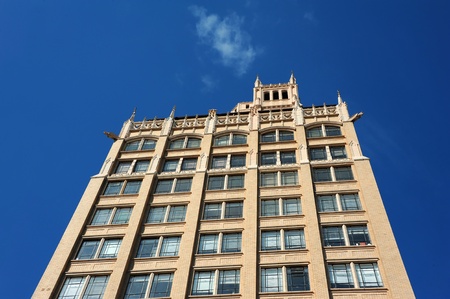 First skyscraper in western North Carolina, the Jackson Building is 15 stories high with an observation tower   Style is Neo-Gothin with grotesques extending from corners of buildings の写真素材