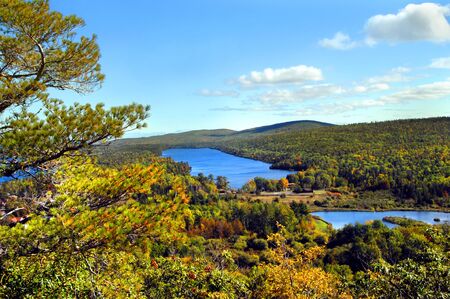 High angle view of Lake Fanny Hooe in Upper Penninsula, Michigan.  Lake is located on the Keweenaw...