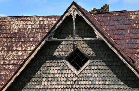 Limestone Train Station is missing its' chimney, but gable remains with diamond shaped window.の写真素材